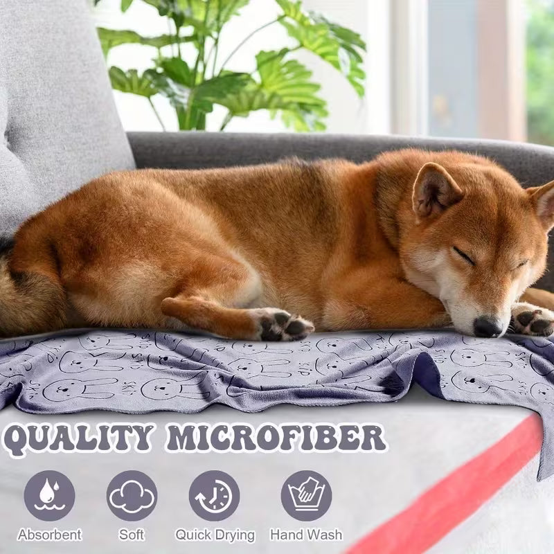 KinPaws microfiber pet towel with Shiba Inu dog